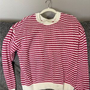 Spiritual Gangster Pink and White Crew Neck Sweater